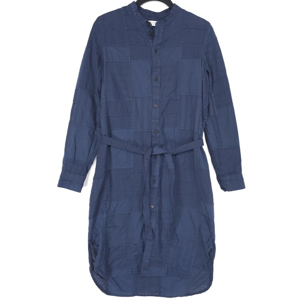 BILLY REID‎ Women's Shirt Dress XS Blue 100% Cotton Patchwork Belted Long Sleeve